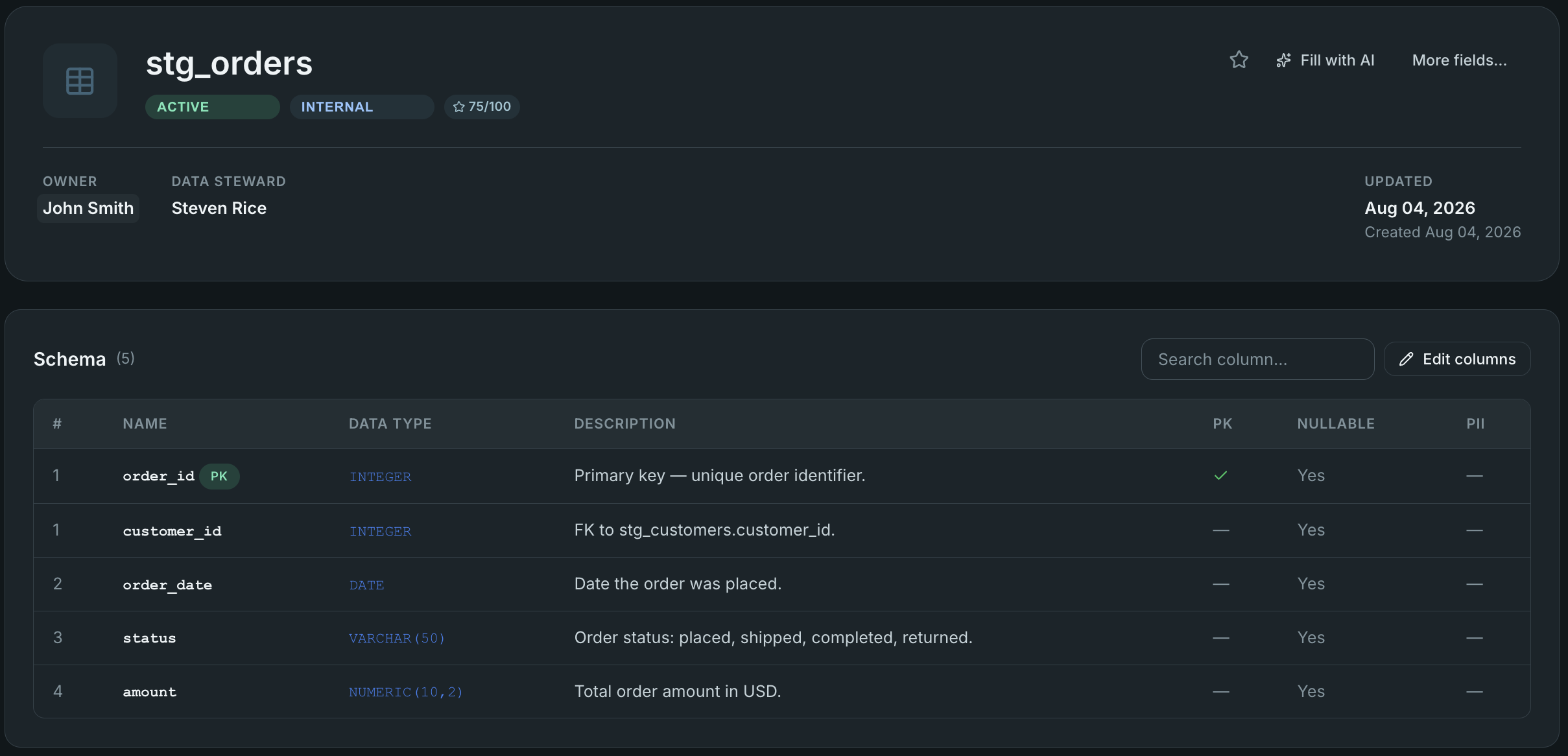 Column-level Metadata