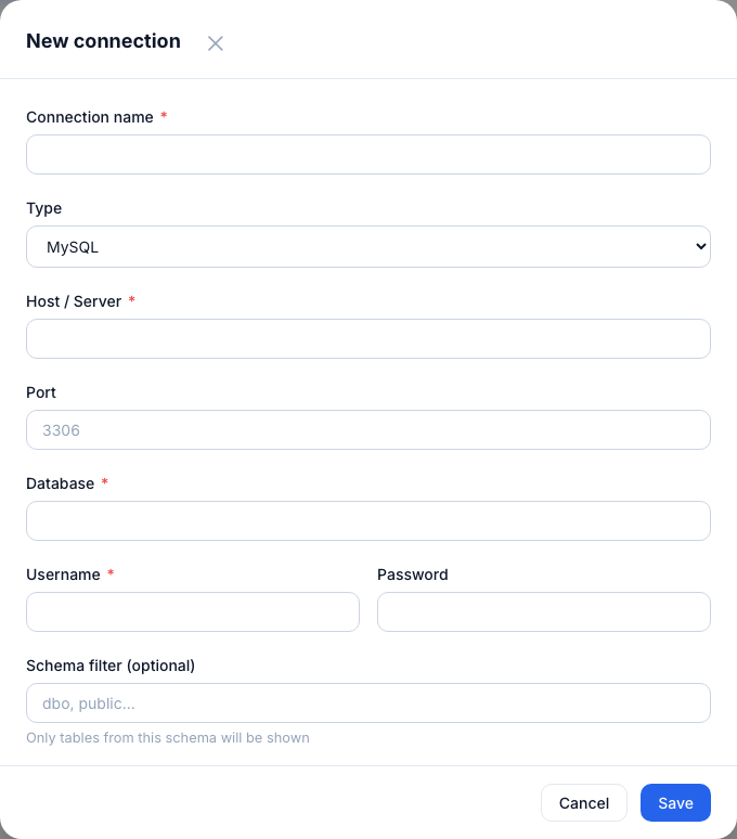 MySQL connection form