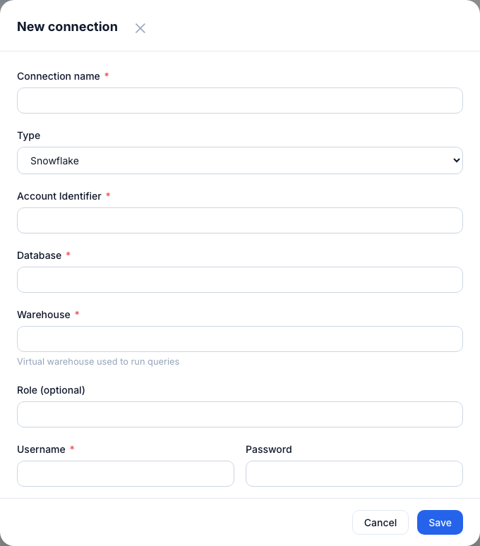 Snowflake connection form