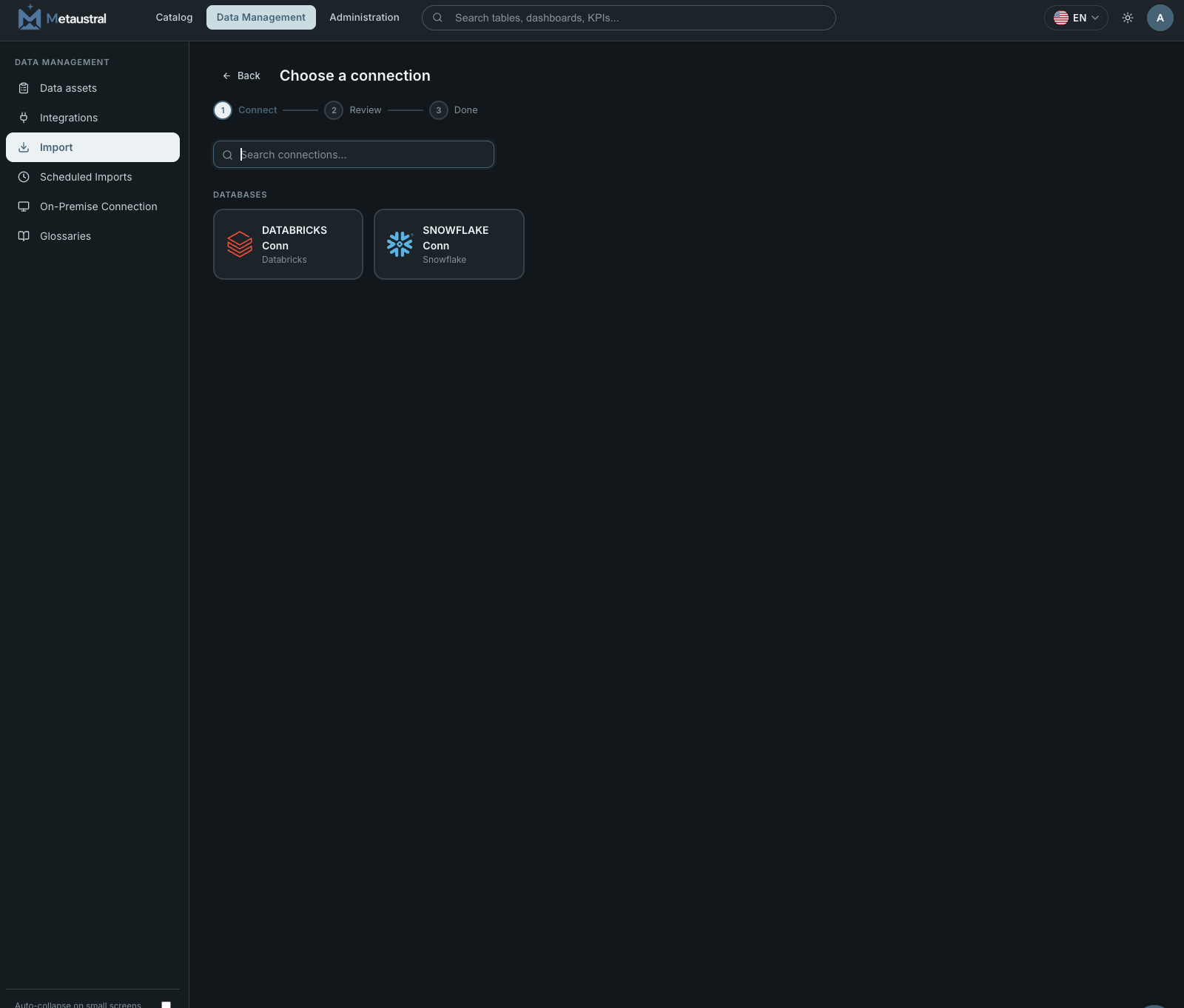 Import from connection — step 1: choose a connection