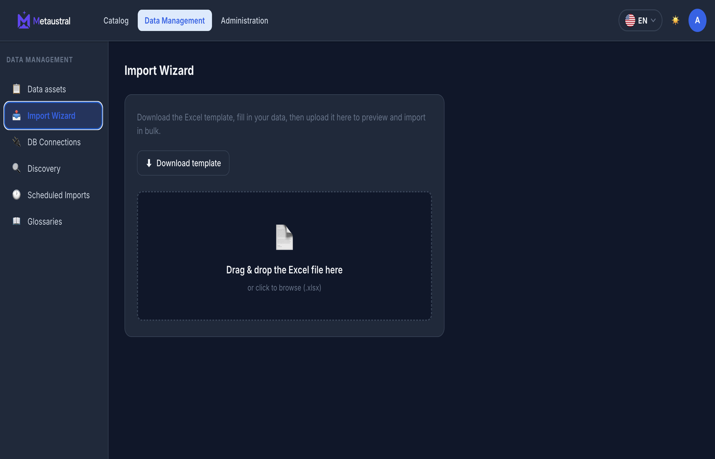 Import Wizard — step 1 upload