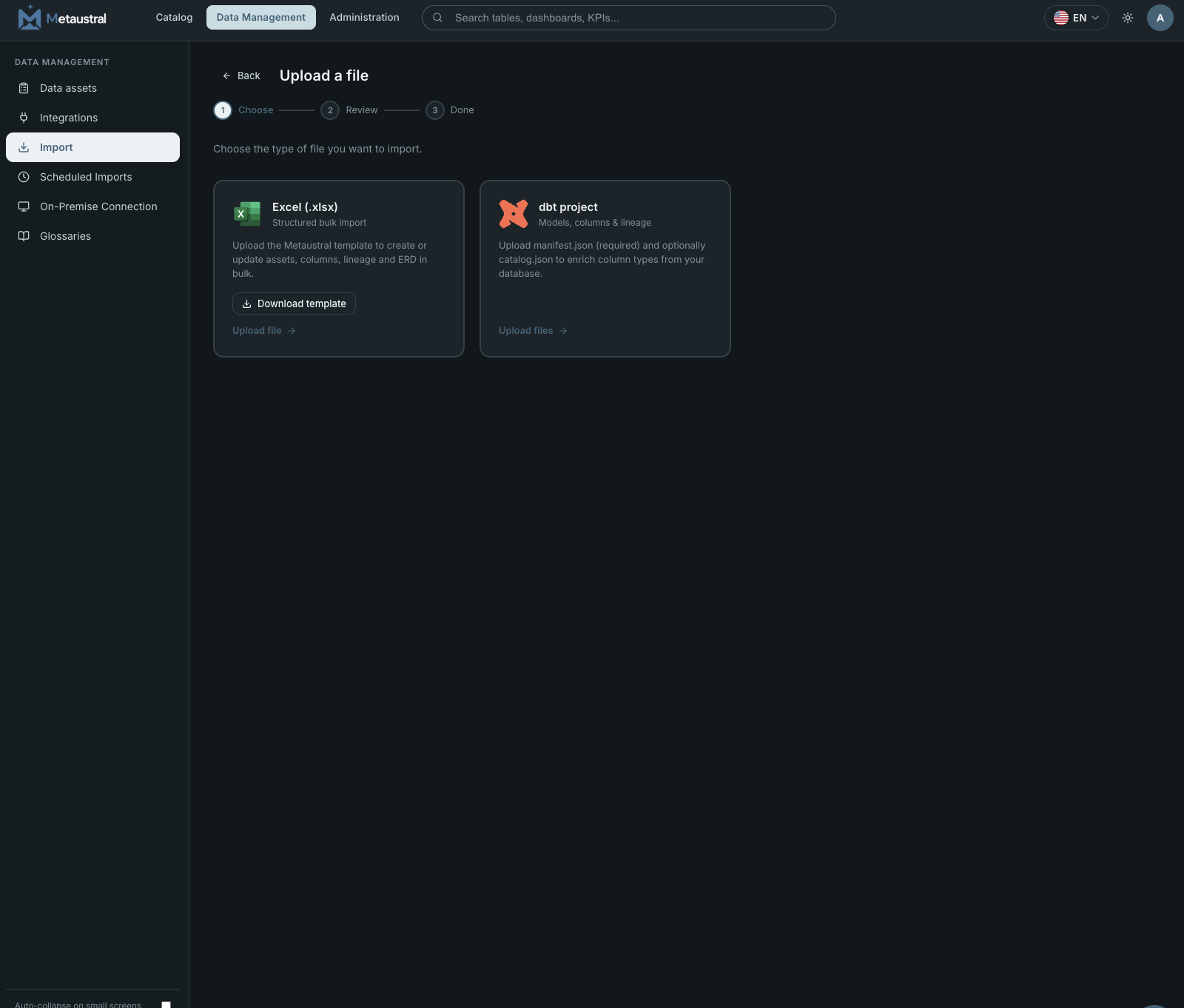 Import from file — choose file type