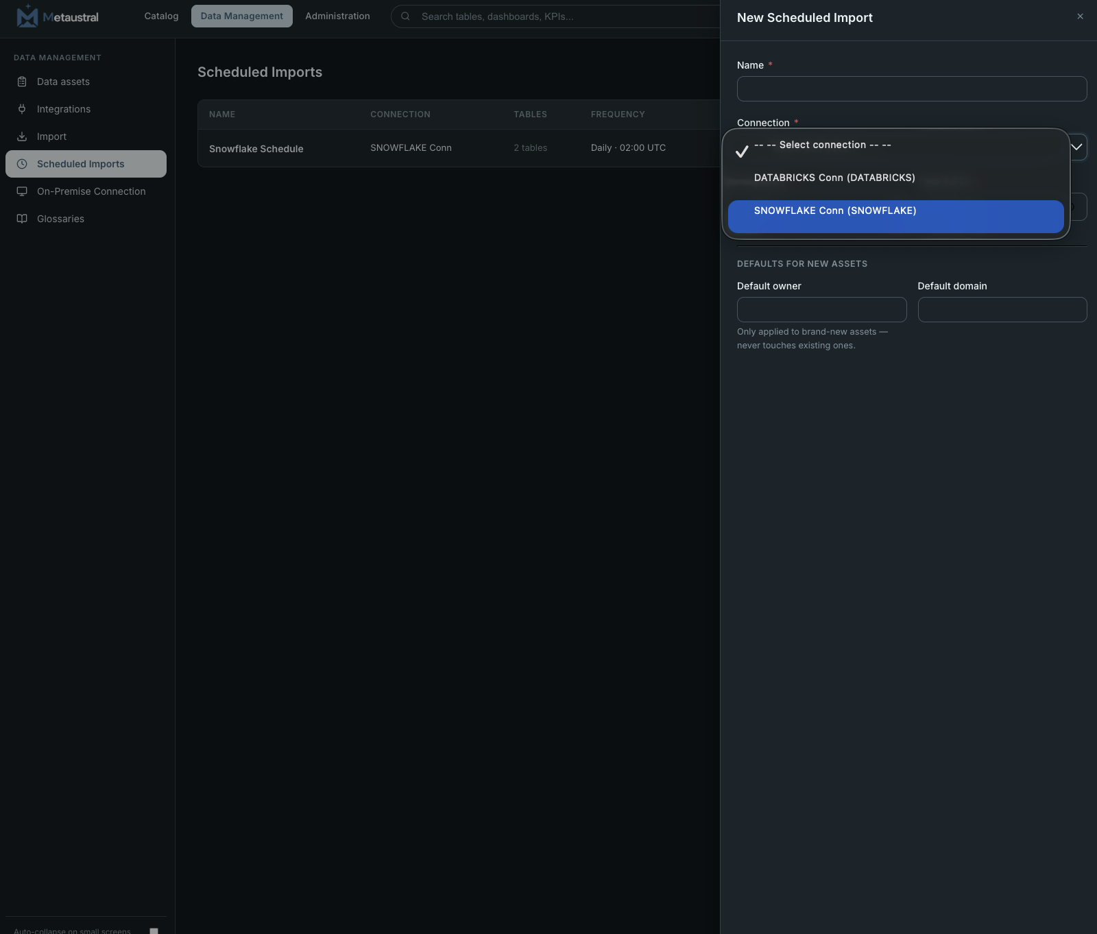 Scheduled Imports — new schedule form